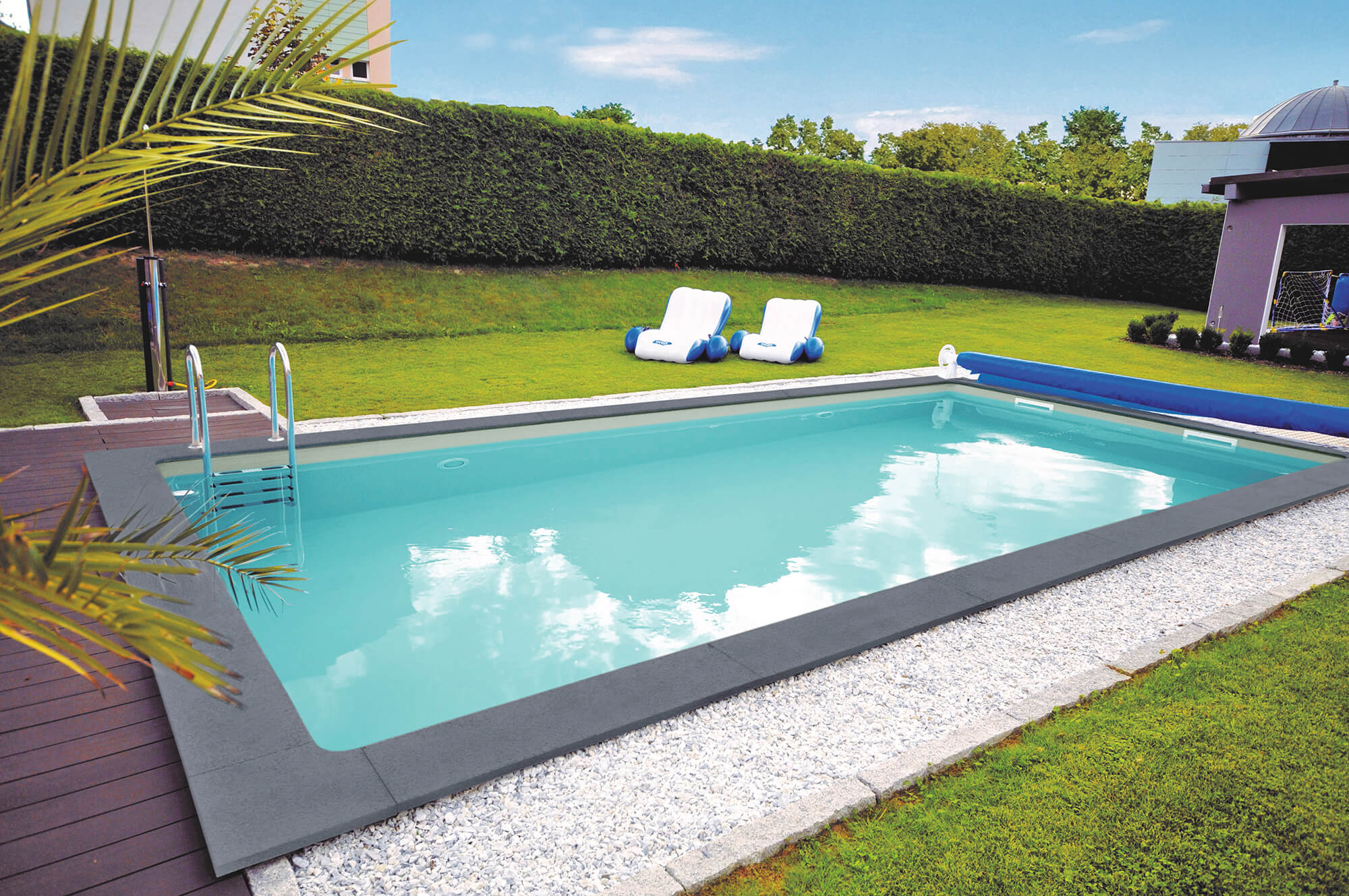 KWAD Styropor Pool Gran Canaria Komplettset 6,0 x 3,0 x 1,5m mit 0,8 mm Innenhülle sand inkl. Edelstahlleiter